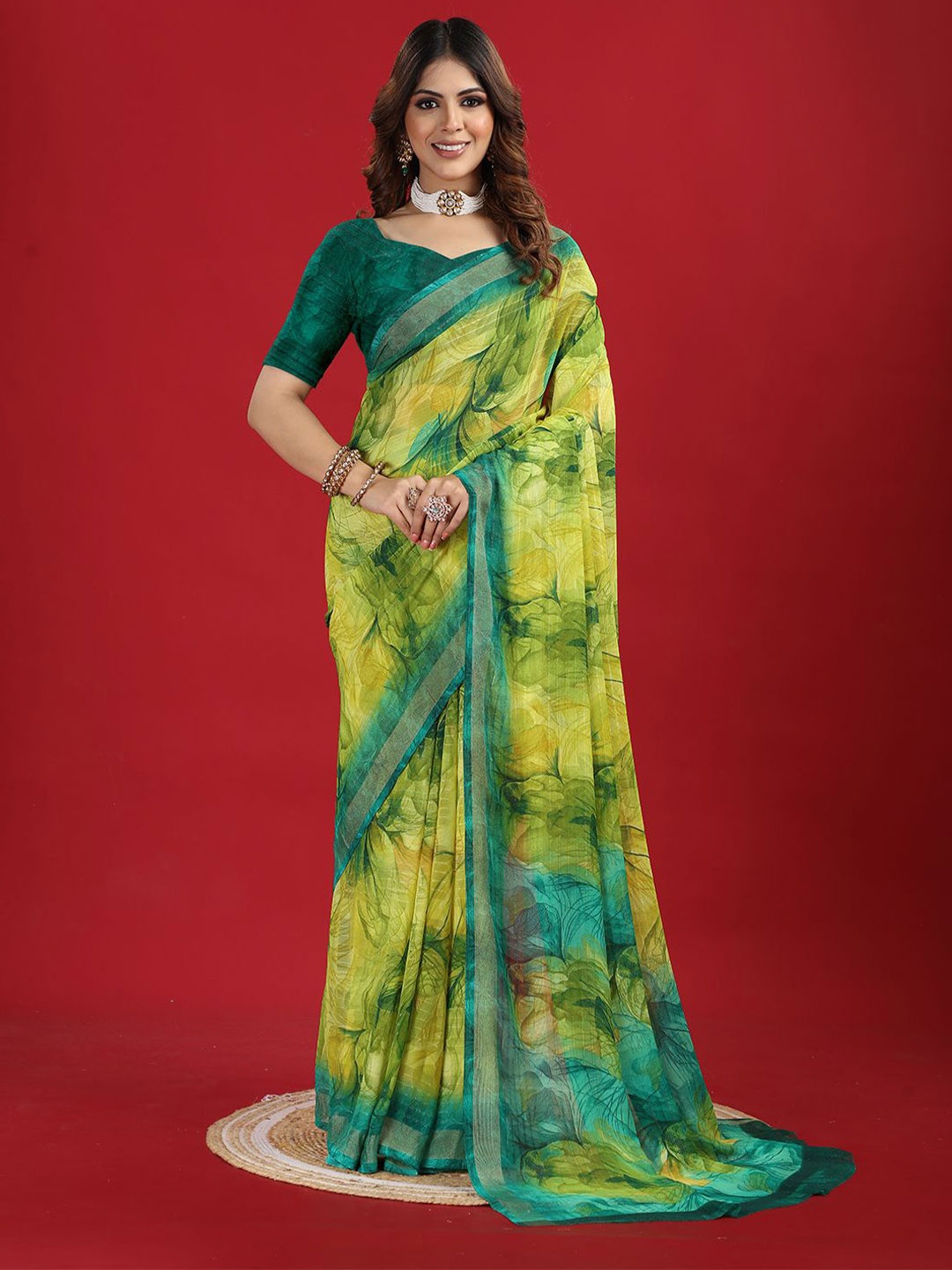 

A.V.M. SILK MILLS Tie and Dye Saree, Green