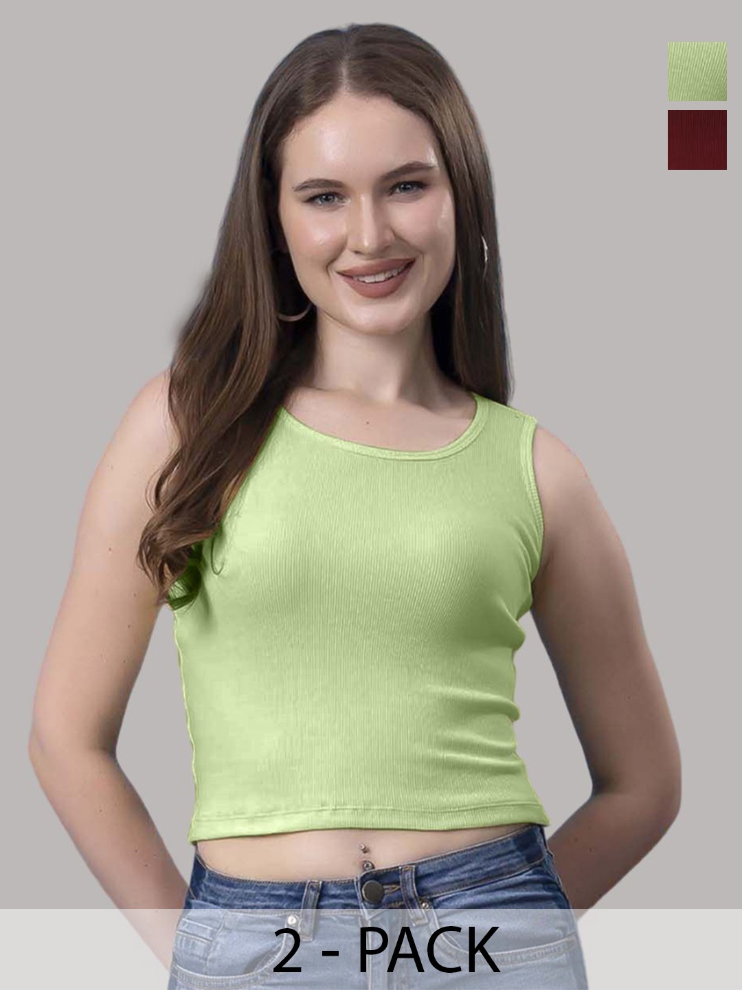 

Friskers Women Pack of 2 Ribbed Cotton Tank Crop Top, Maroon