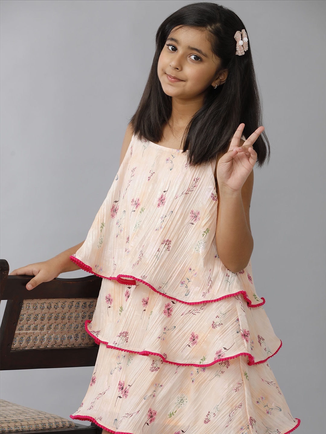 

UNDER FOURTEEN ONLY Girls Floral Printed A-Line Dress, Peach