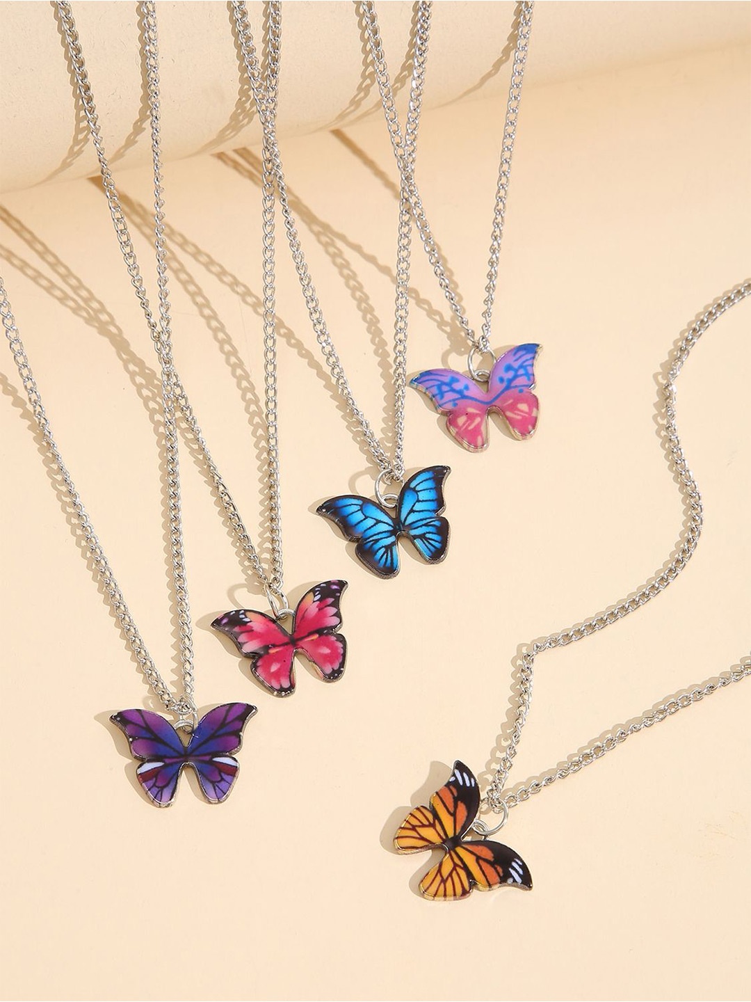 

Shining Diva Fashion Set Of 5 Silver-Plated Contemporary Pendants with Chain