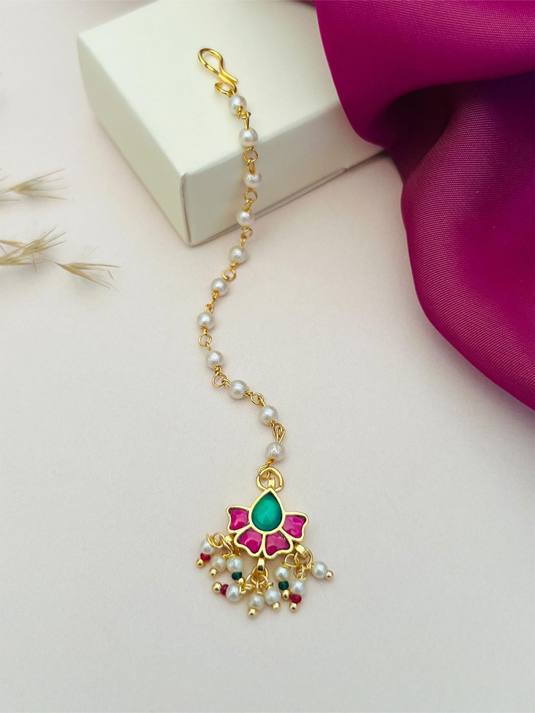 

ABDESIGNS Gold-Plated Pachi Kundan Studded & Beaded Maang Tikka