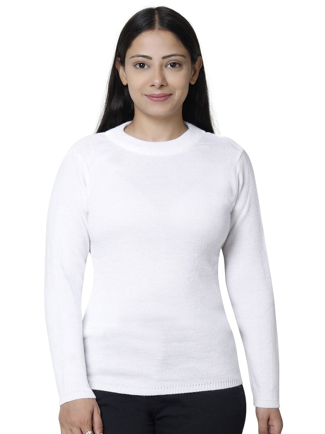 

IndiWeaves Women Woollen Pullover with Applique Detail, White