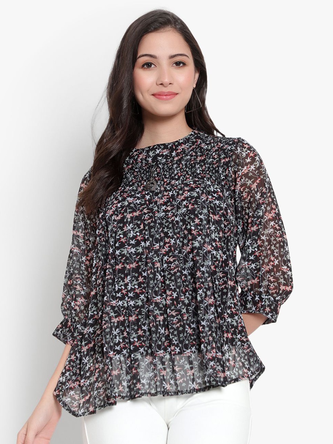 

Moda Rapido Women Floral Printed Top, Black