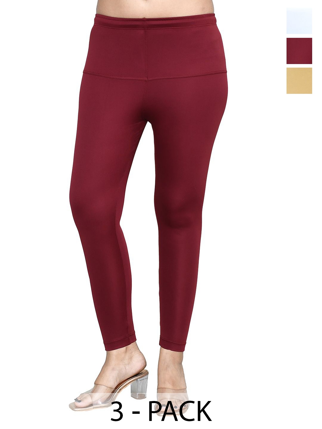 

RAPL Women Pack Of 3 Cotton Blend Breathable Ankle Length Leggings, Maroon