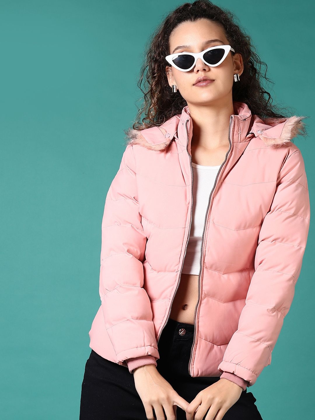 

V-Mart Women Mock Collar Solid Cotton Casual Parka Jacket, Peach