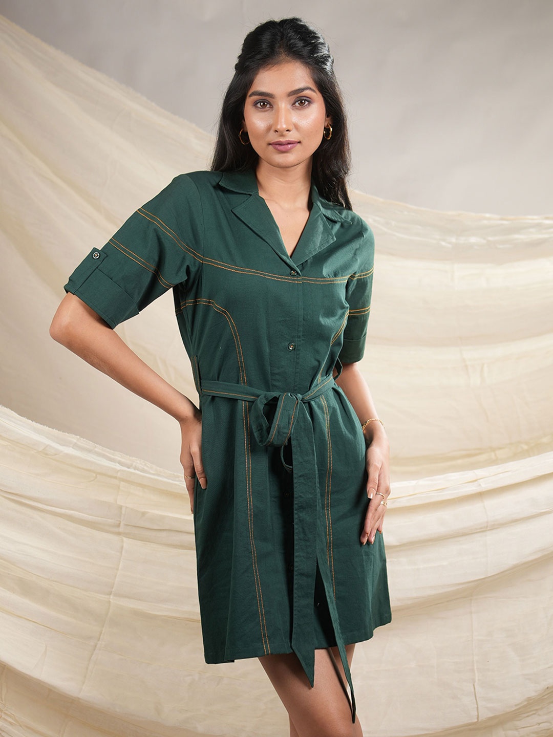 

ATTIBO Cotton Shirt Mini Dress, Green