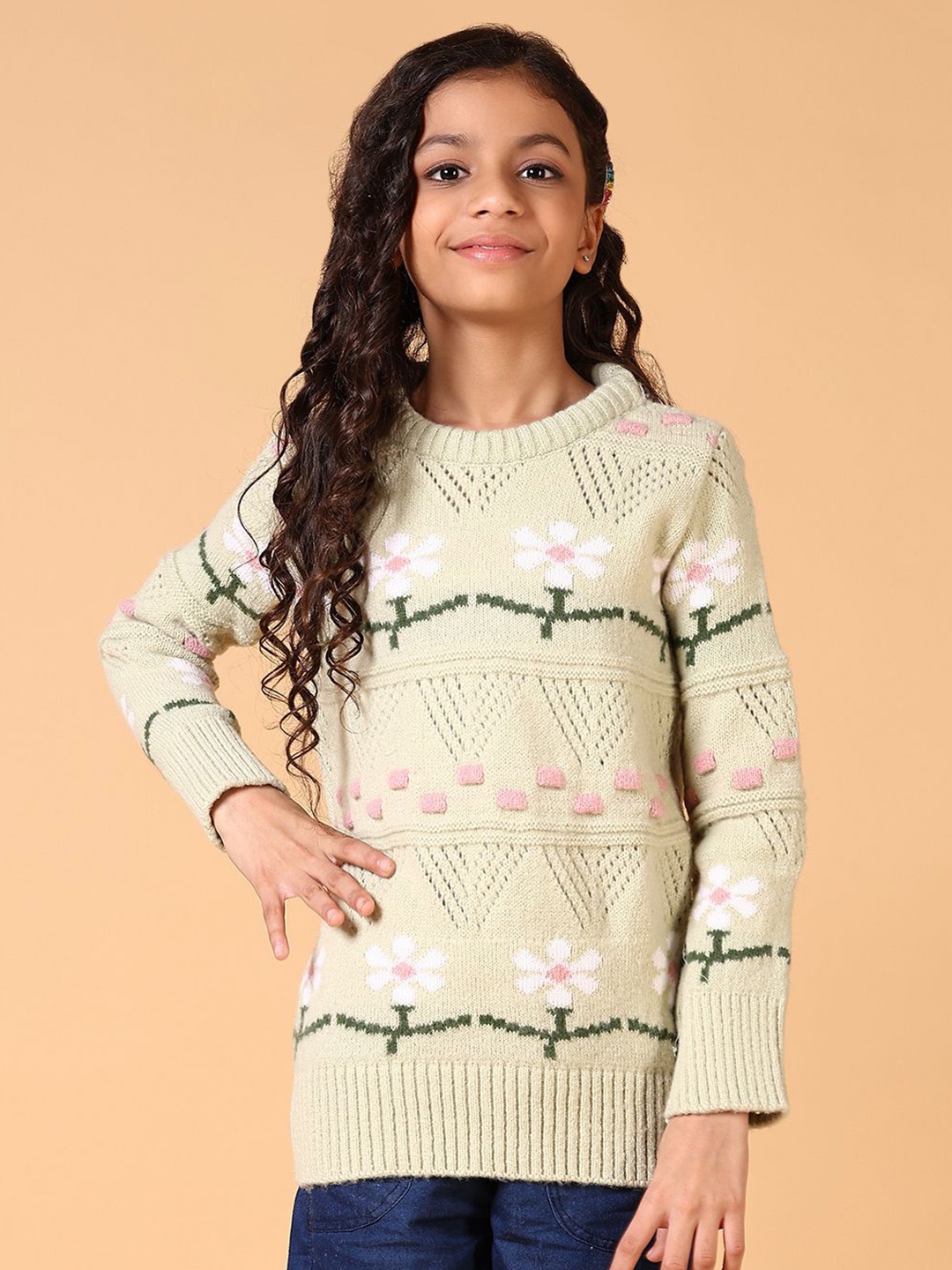 

V-Mart Girls Cable Knit Pullover Sweater, Green
