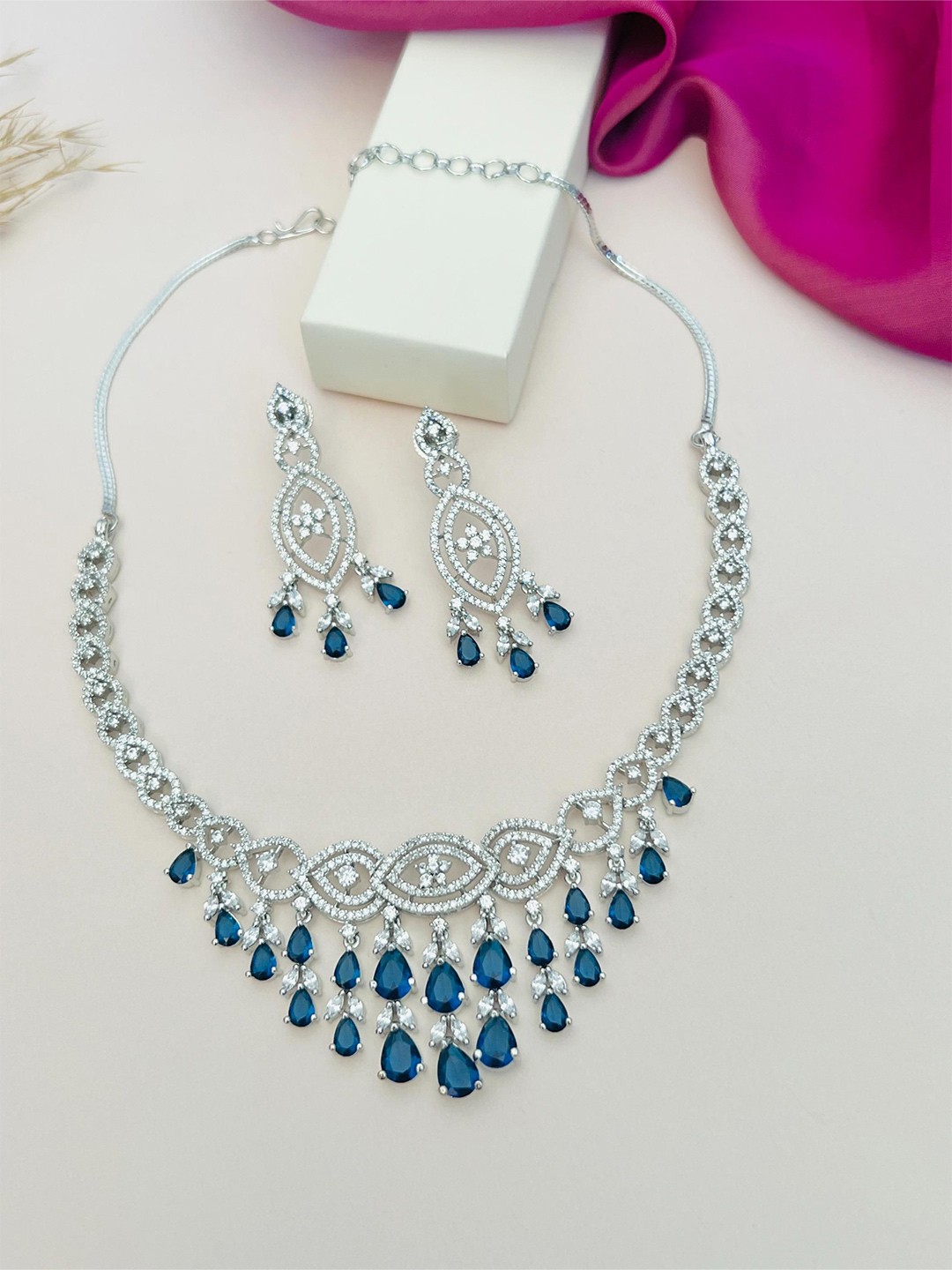 

ABDESIGNS Enchanting Silver Plated American Diamond Necklace