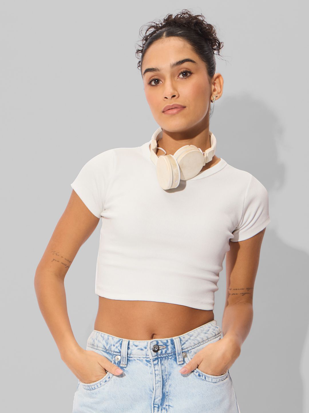 

The Souled Store Women Solids Round Neck Crop Top, White