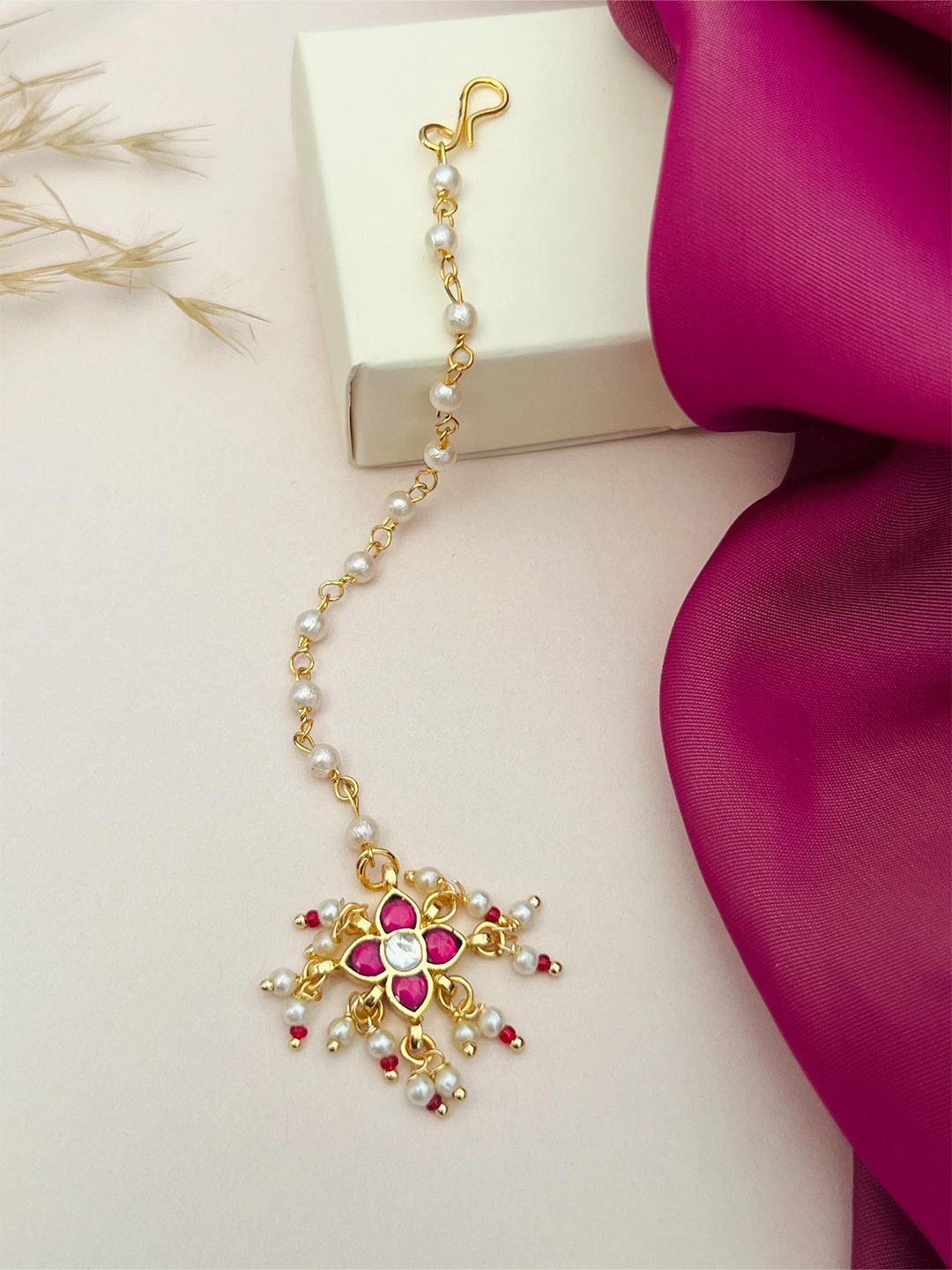 

ABDESIGNS Gold-Plated Pachi Kundan Studded & Beaded Maang Tikka