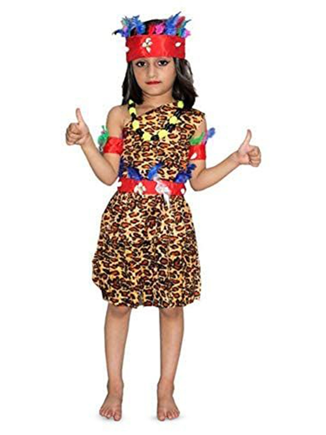 

Kaku Fancy dresses Girls Tribal Dance Costume Top With Skirt & Head Band, Brown