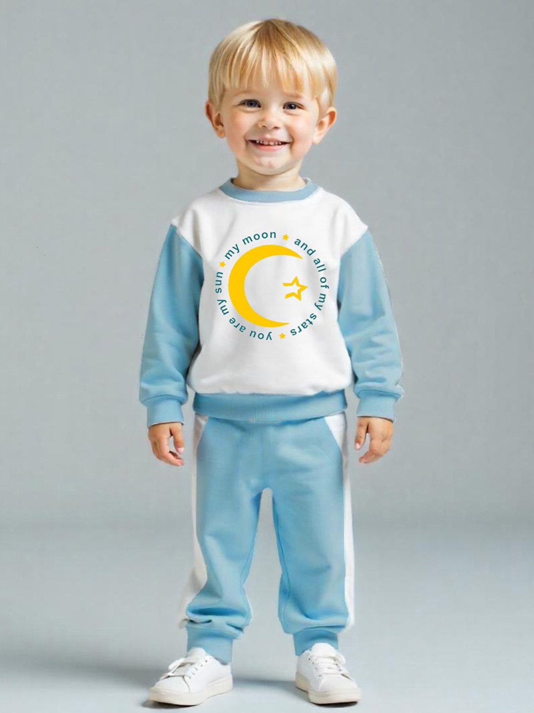 

Lofn Kids Printed Long Sleeves Pure Cotton Sweatshirt With Joggers, White