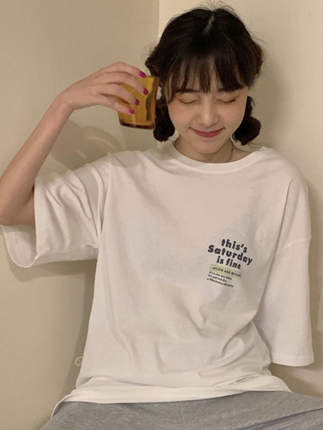 

LULU & SKY Women Typography Printed Extended Sleeves T-shirt, White