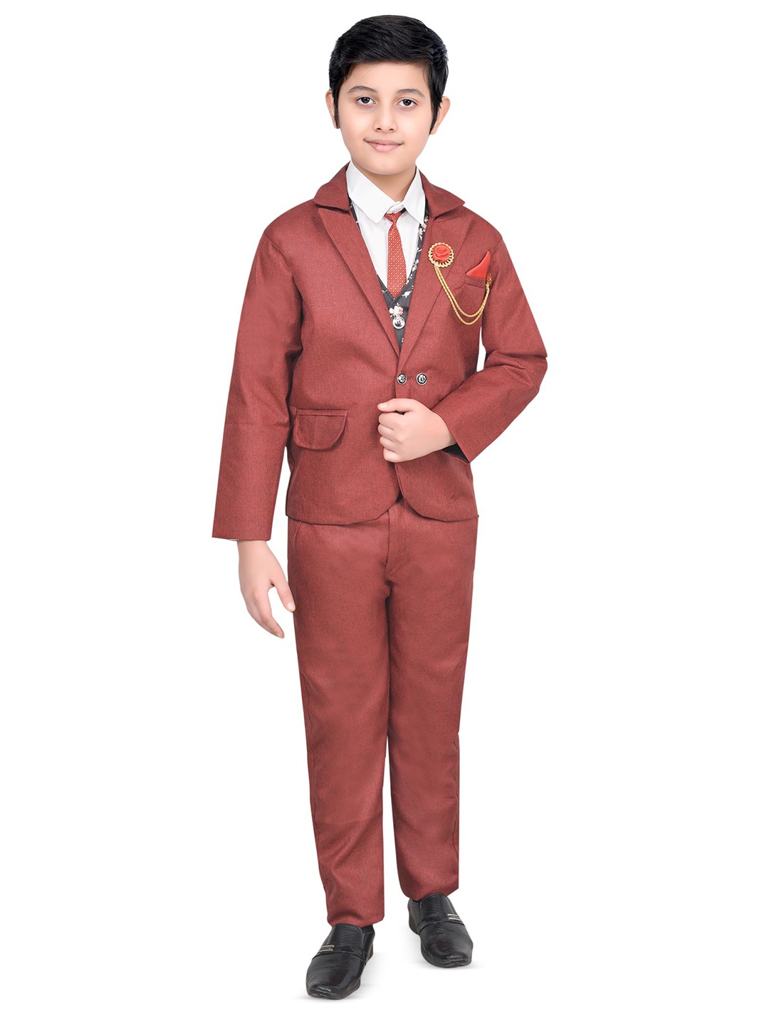 

AJ STYLES Boys Notched Lapel Collar Balzer With Waistcoat And Trouser 4-Piece Suits, Maroon