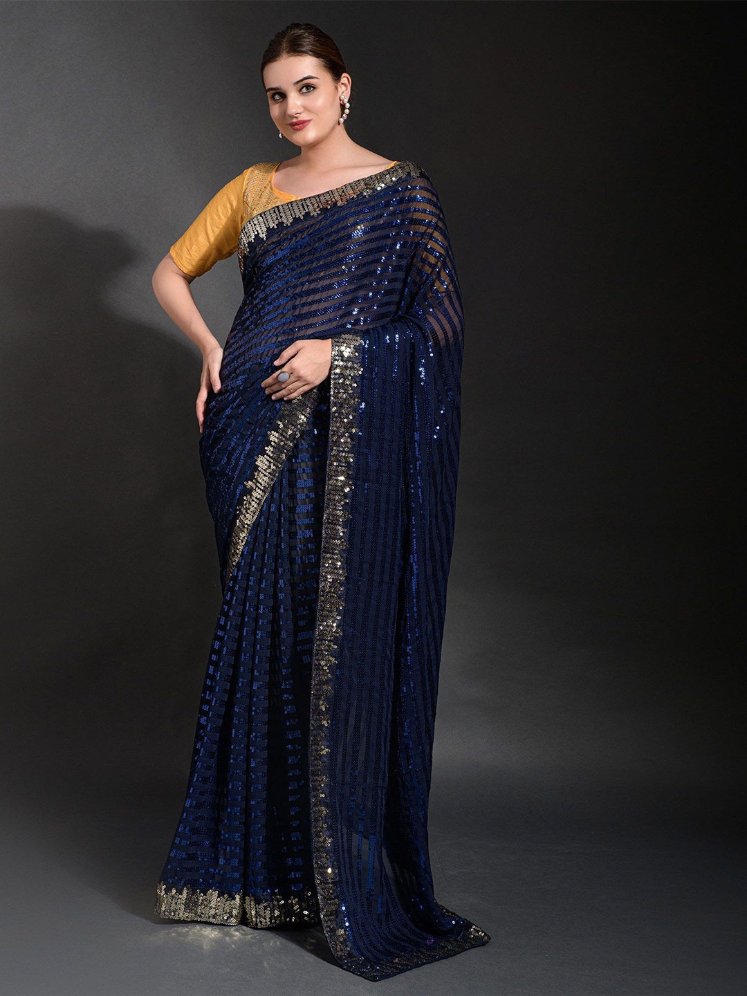 

Peachmode Embellished Sequinned Pure Georgette Saree, Blue