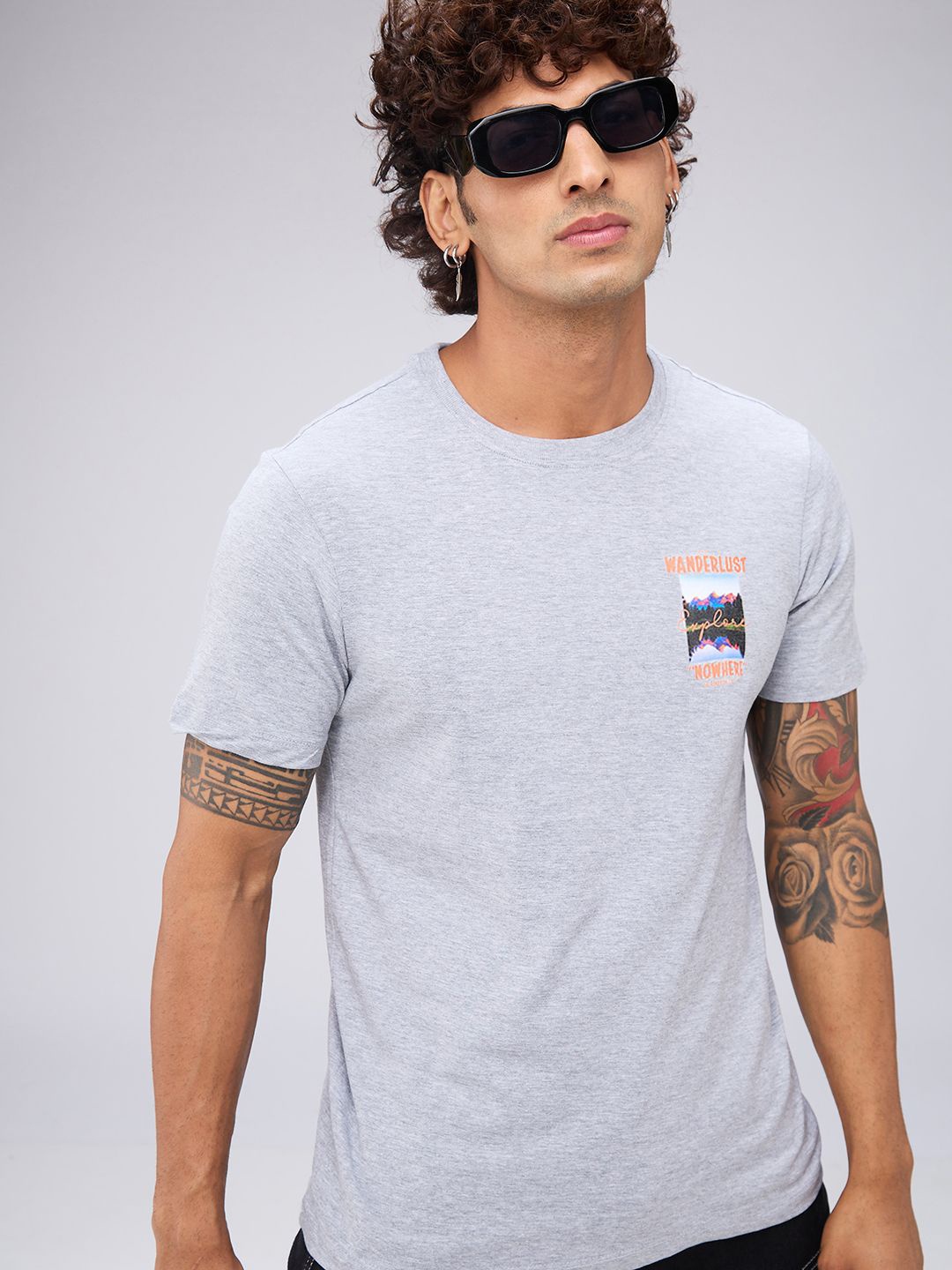 

The Roadster Lifestyle Co. Men Graphic Printed Round Neck Cotton T-shirt, Grey