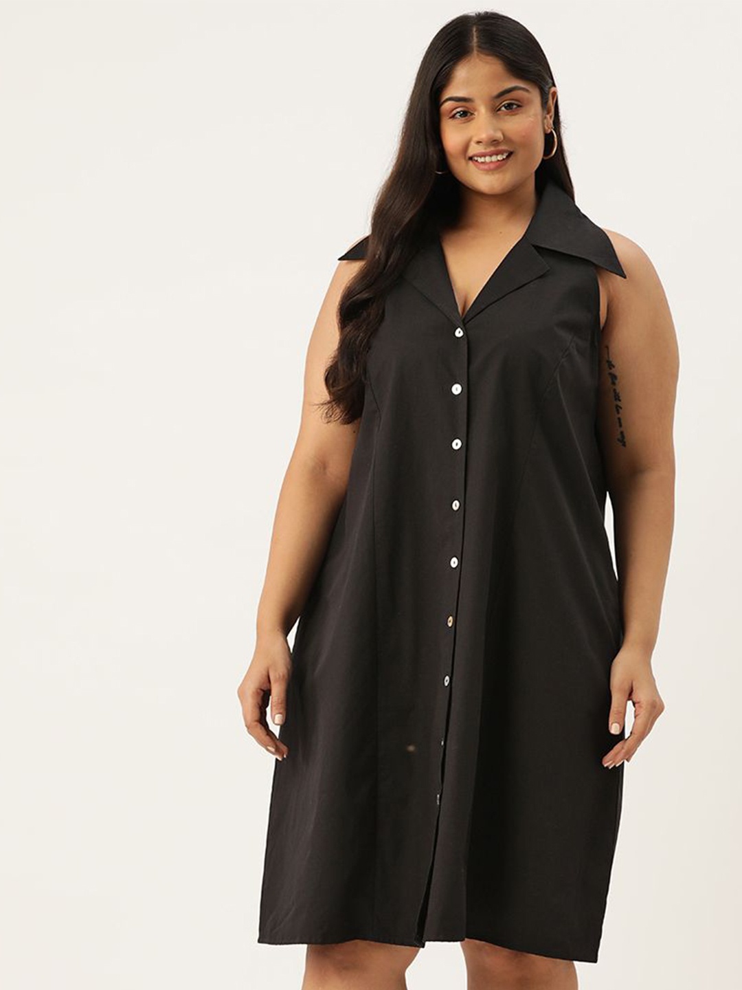 

theRebelinme Women Plus Size Cotton A-Line Dress, Black