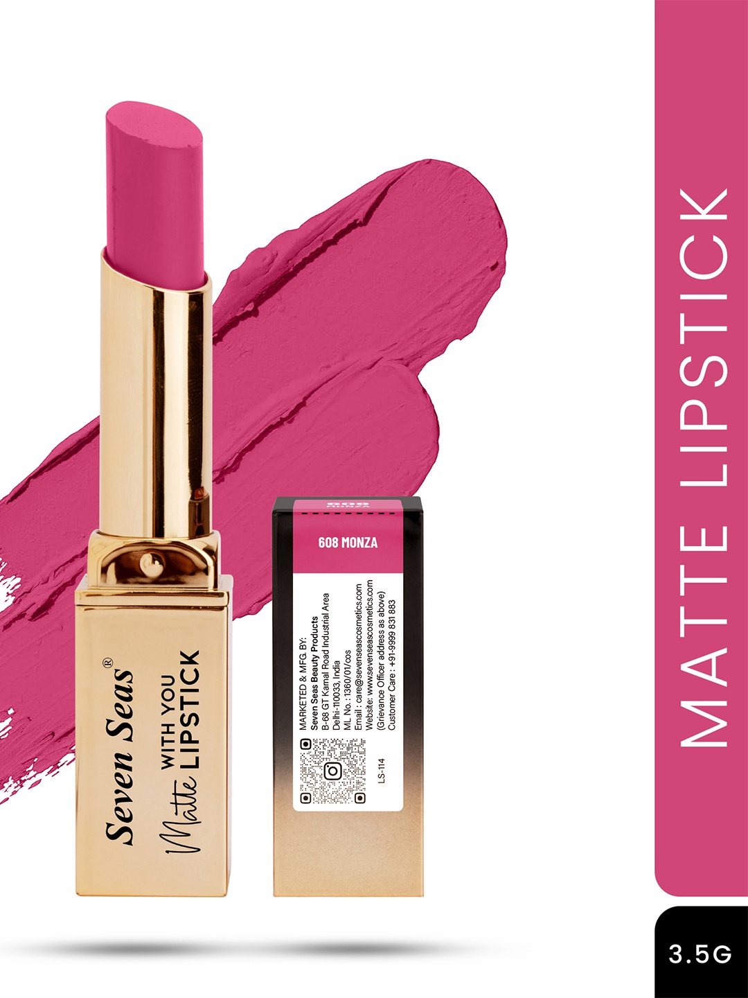 

Seven Seas With You Matte Lipstick 2.5g - Monza 608, Magenta