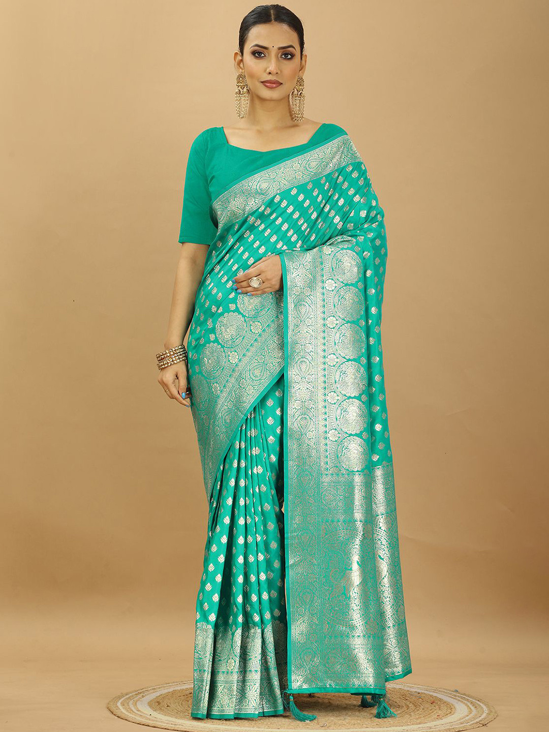 

SWAMI STUDIO Woven Design Zari Pure Silk Banarasi Saree, Teal