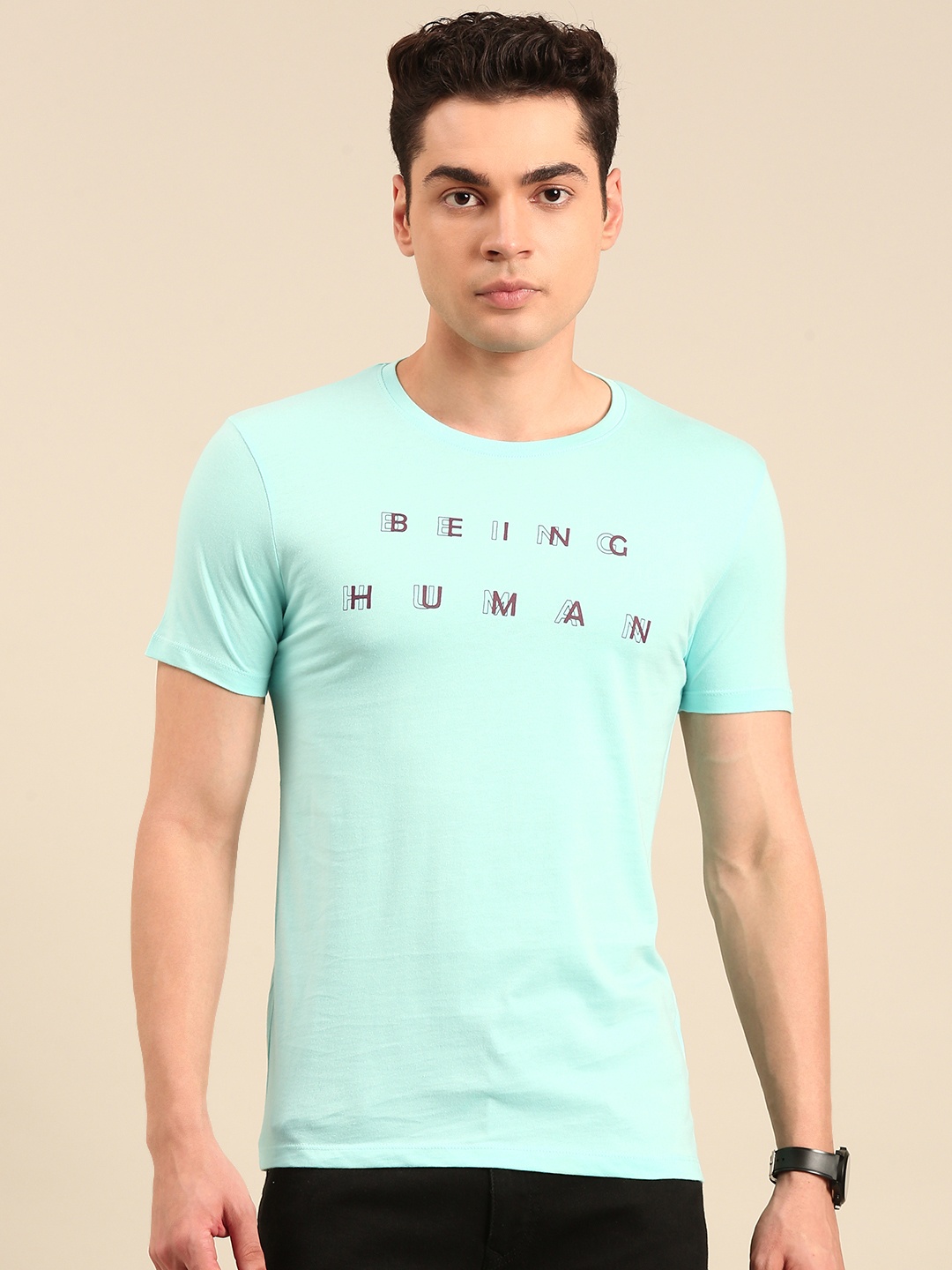 

Being Human Typography Printed Pure Cotton T-shirt, Blue