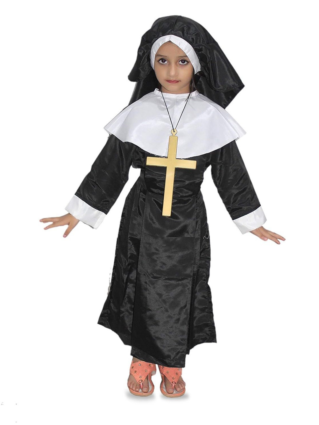 

Kaku Fancy Dresses Girls Our Community Helper Nun Costume Gown With Head Scarf & Cross, Black