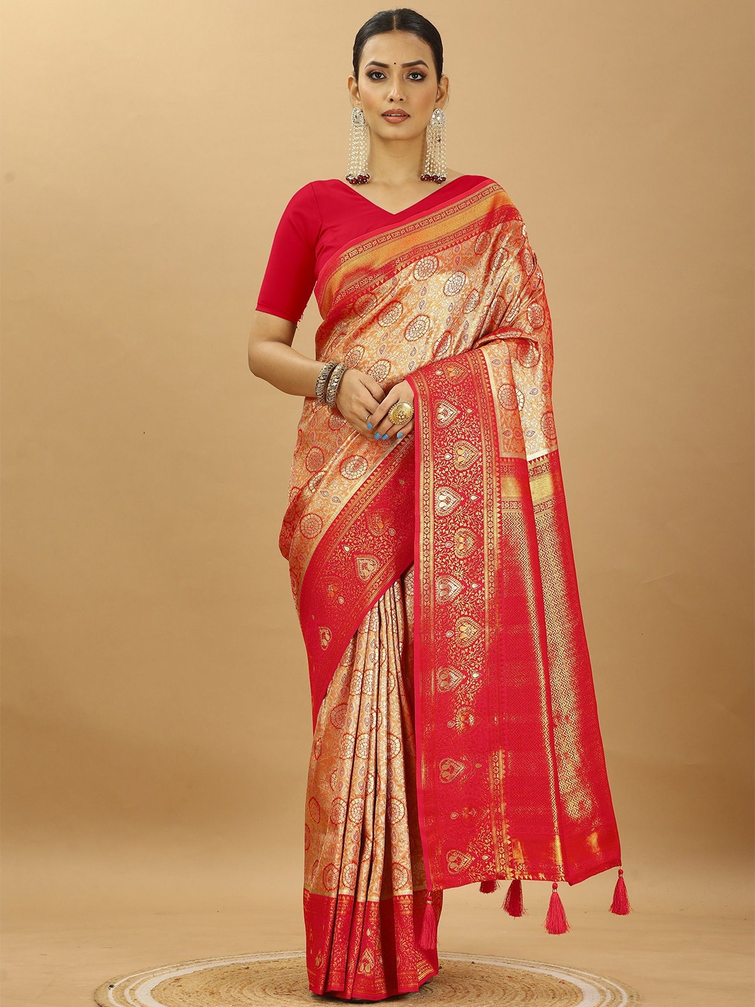 

SWAMI STUDIO Woven Design Zari Pure Silk Banarasi Saree, Red