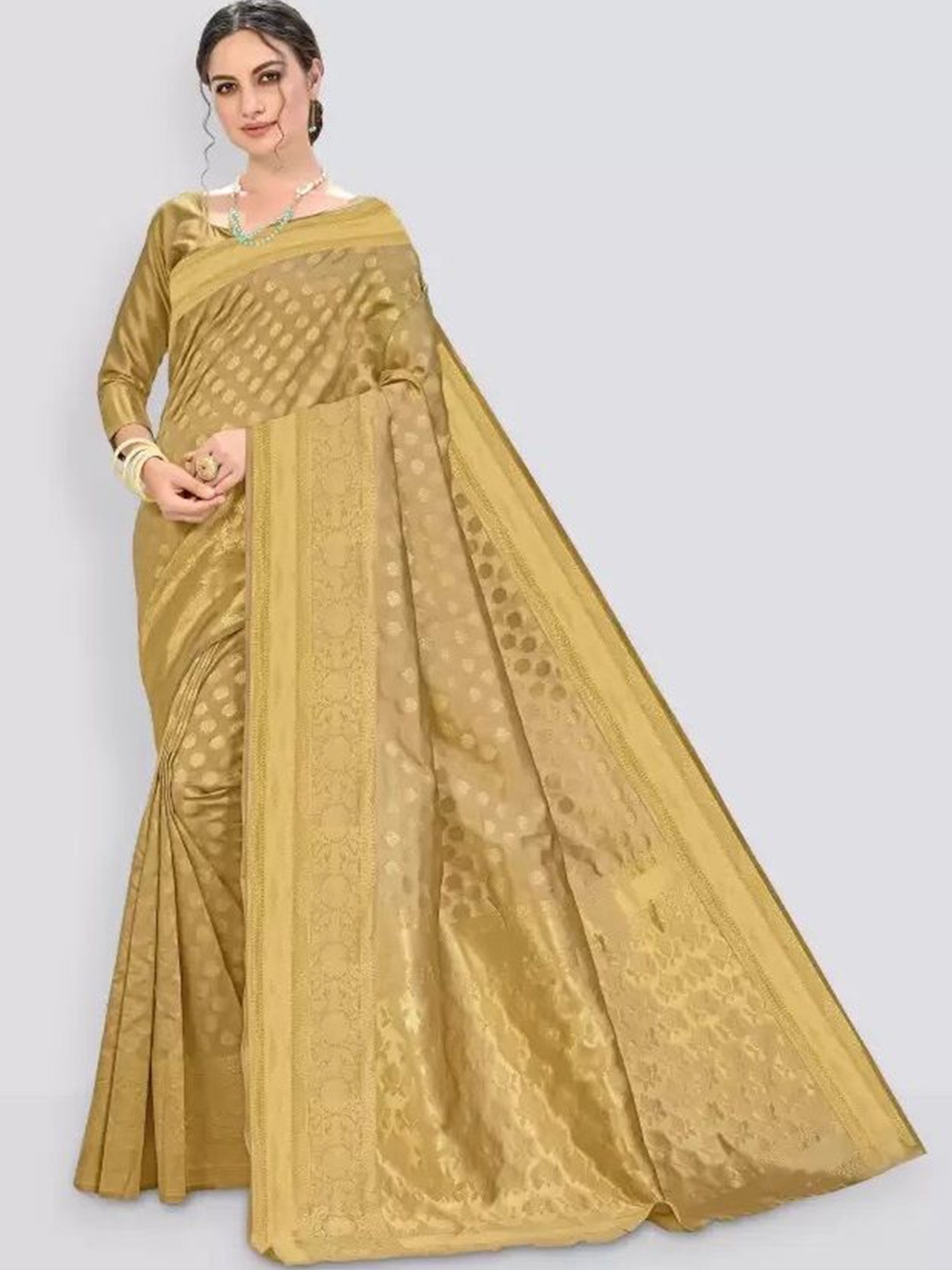 

SAADHVI Woven Design Zari Pure Silk Saree, Gold