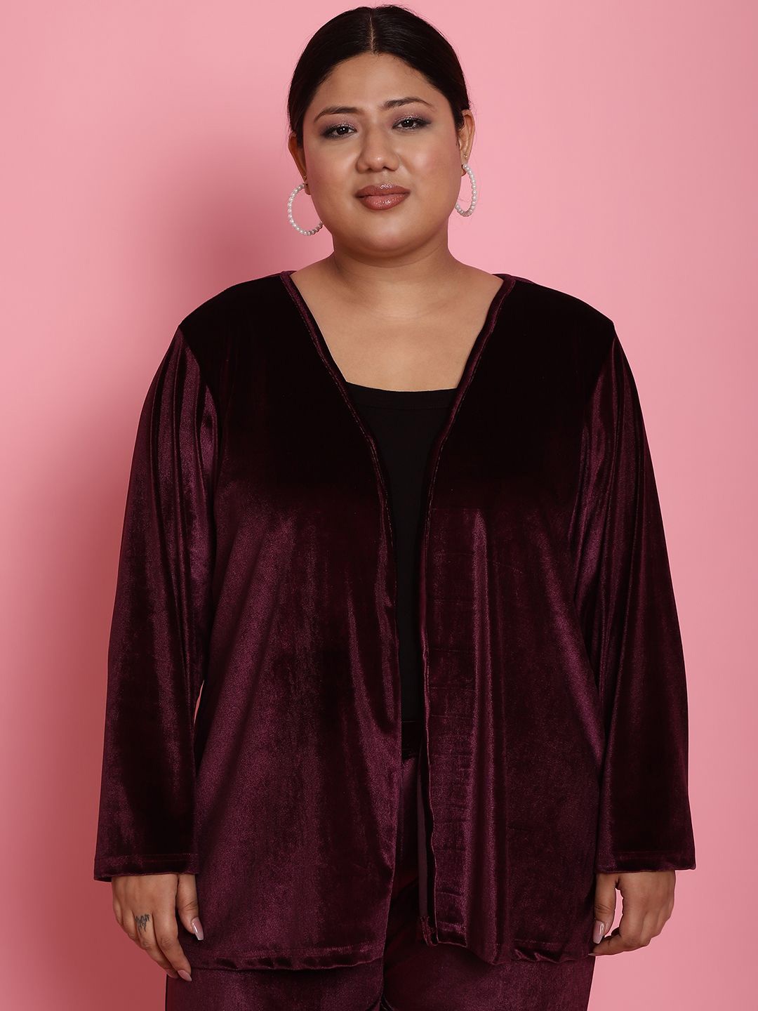 

theRebelinme Plus Size Long Sleeves Open Front Shrug, Burgundy