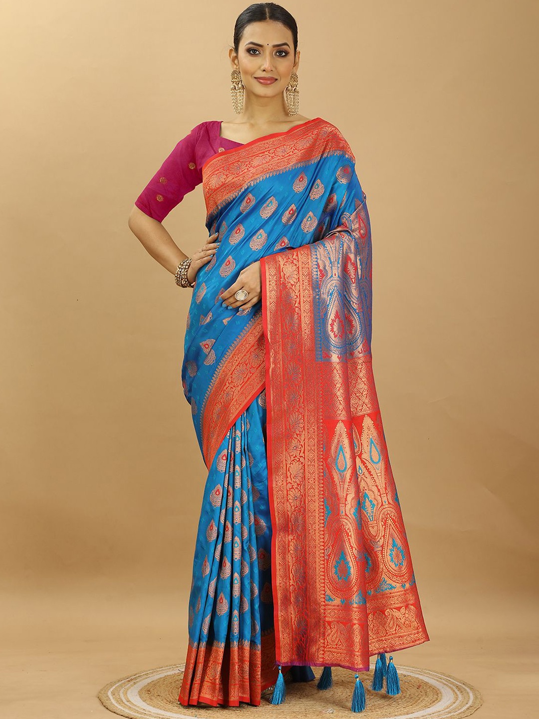 

SWAMI STUDIO Woven Design Zari Banarasi Saree, Blue