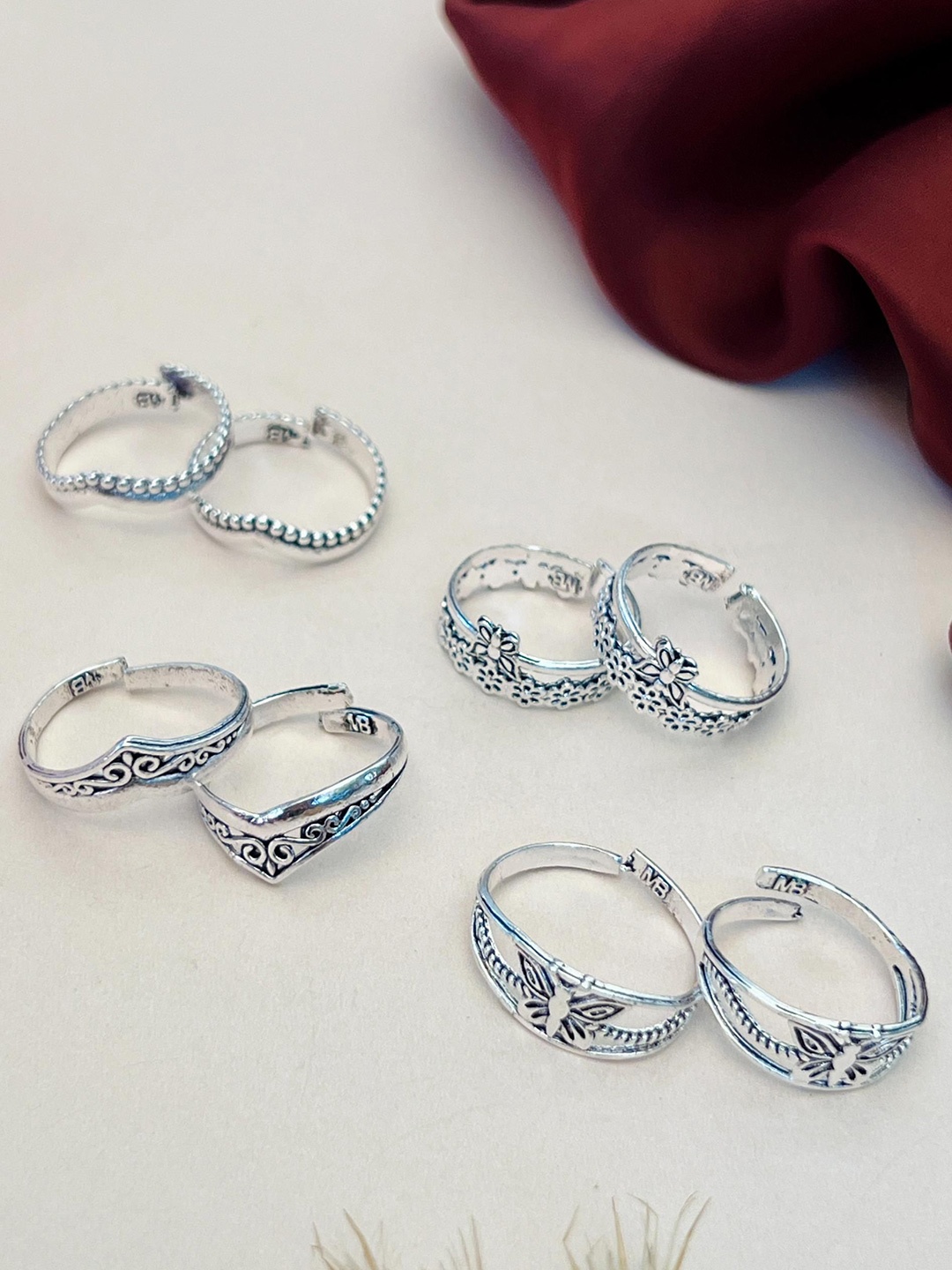 

ABDESIGNS Set of 4 Silver-Plated Floral & Butterfly Design Toe Rings