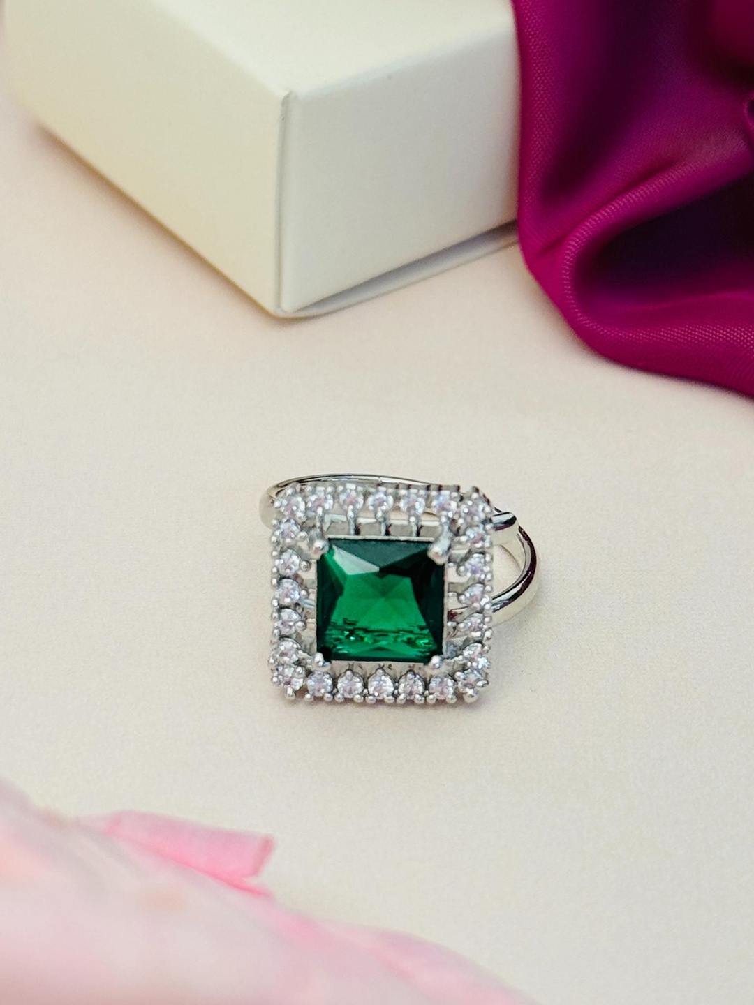 

ABDESIGNS Exquisite Silver Plated American Diamond Stone Studded Ring