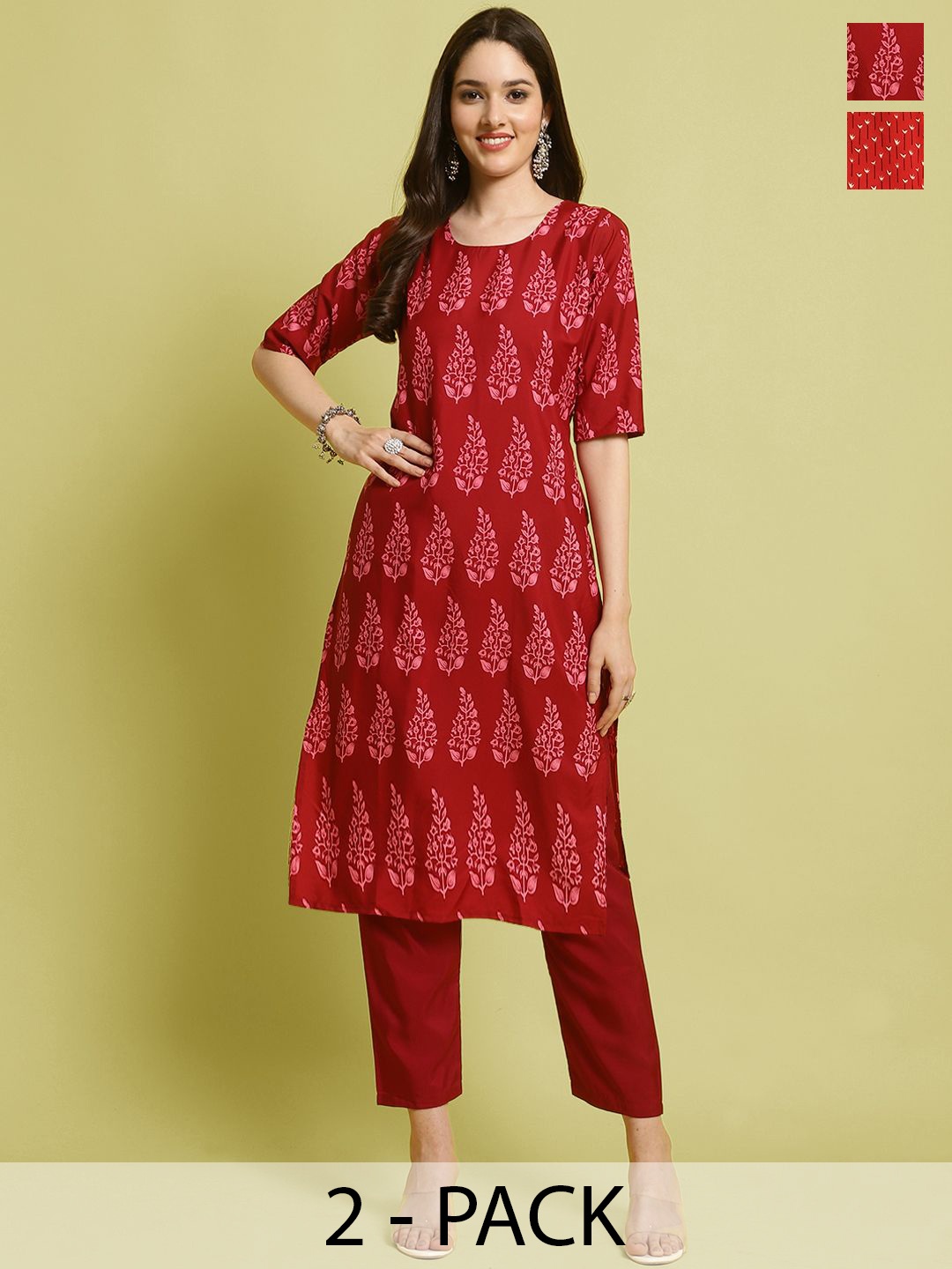

7Threads Women Ethnic Motifs Printed Regular Kurta with Trousers, Red