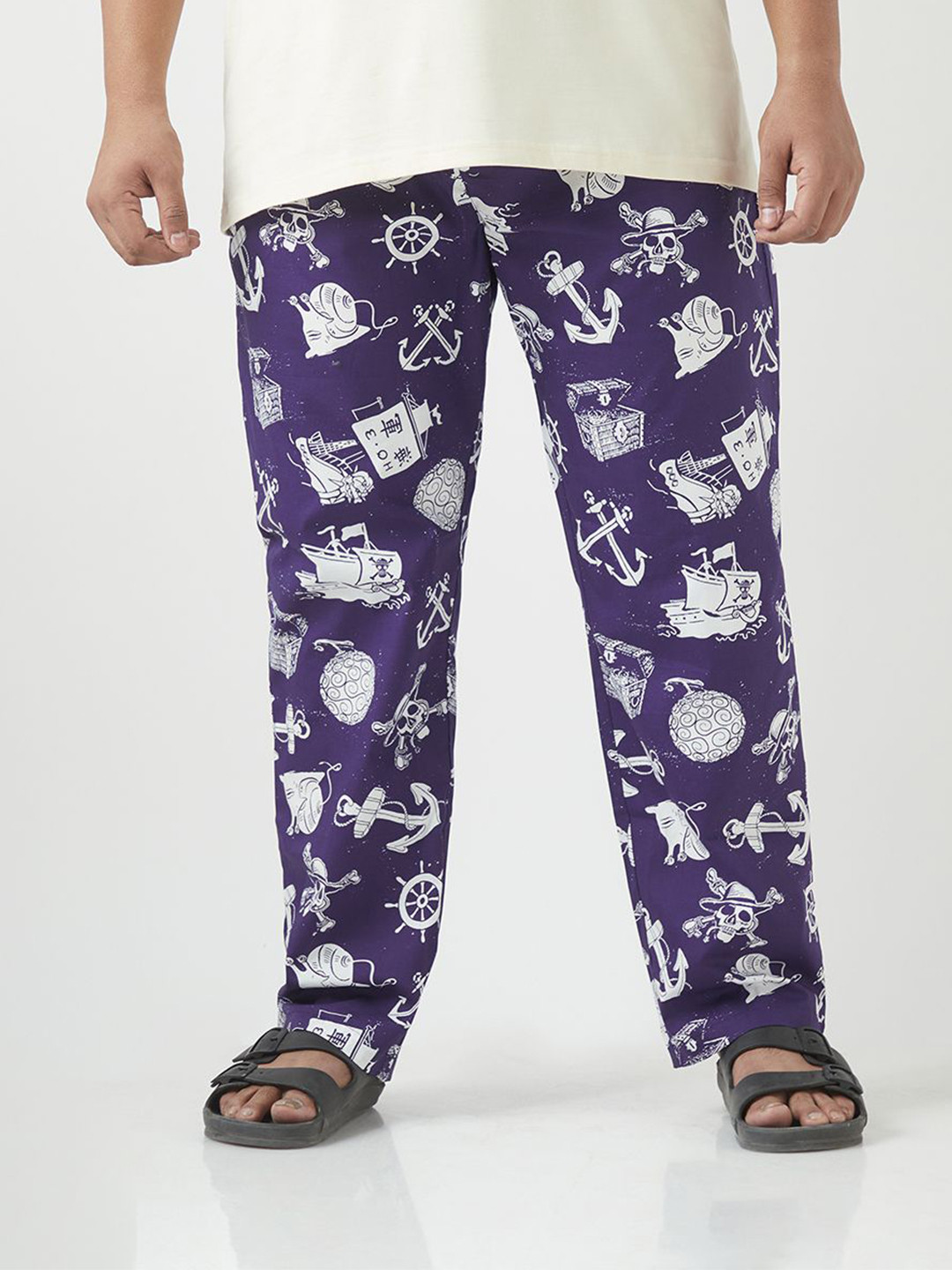 

Bewakoof Plus Printed Pure Cotton Plus Size Lounge Pants, Blue