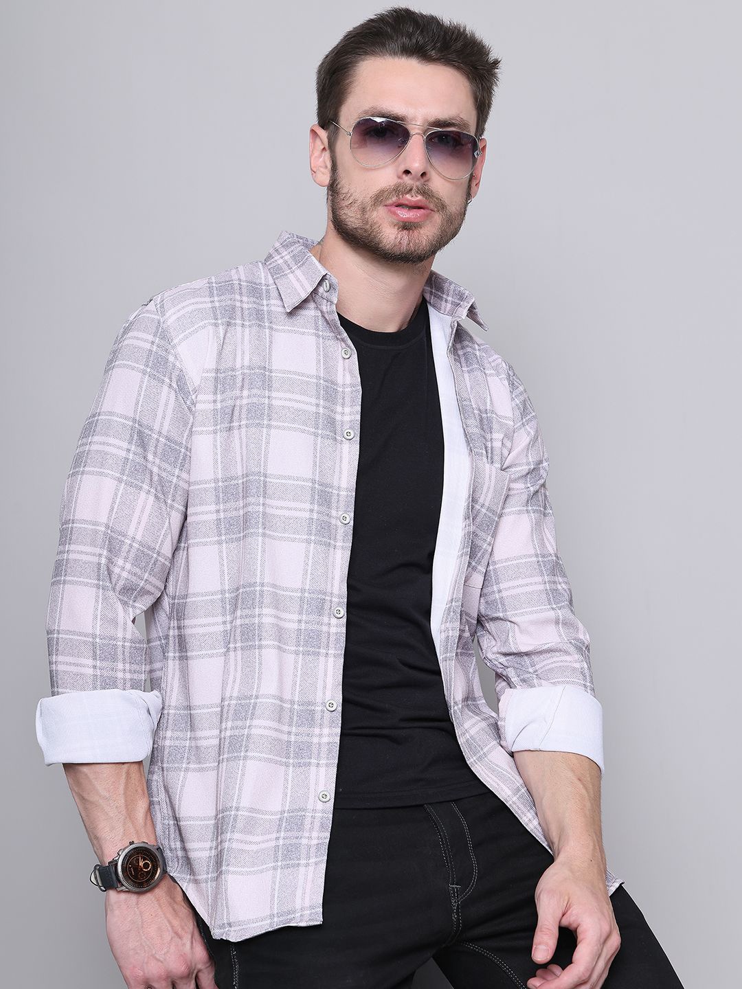 

Majestic Man Comfort Relaxed Fit Spread Collar Tartan Checked Casual Shirt, Pink