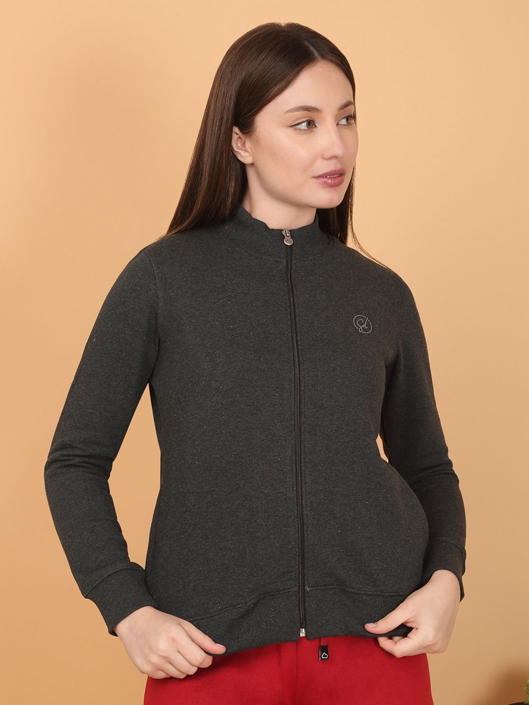 

Sweet Dreams Women Round Neck Front-Open Sweatshirt, Charcoal
