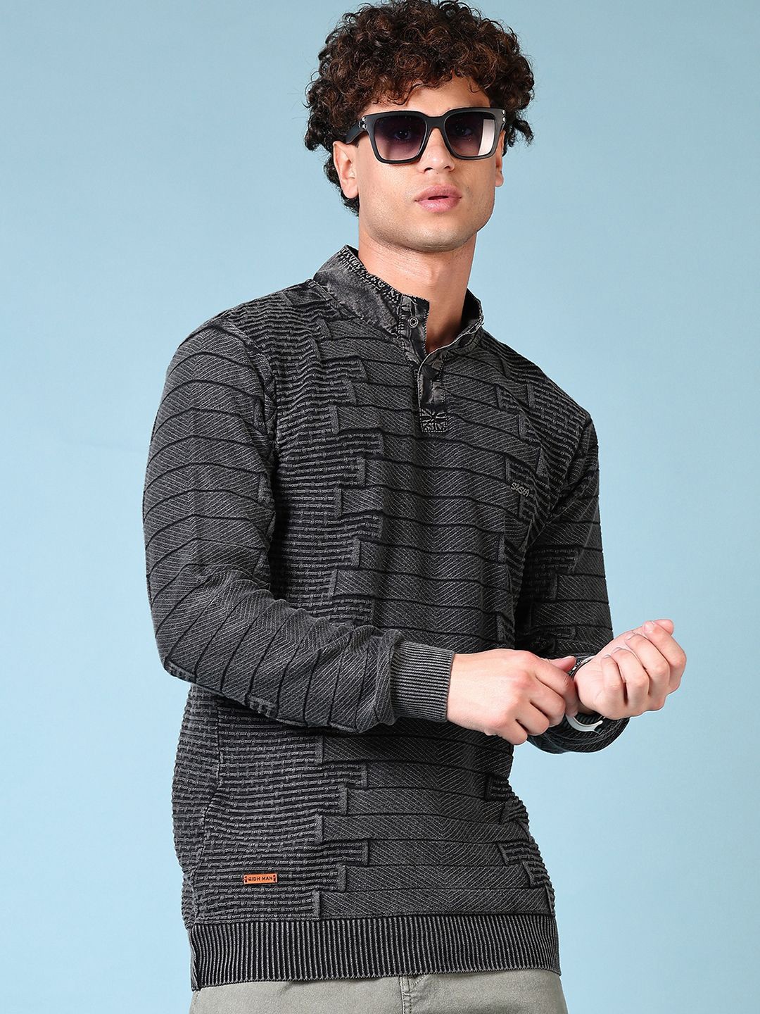 

V-Mart Men Cable Knit Self Design Cotton Pullover, Grey