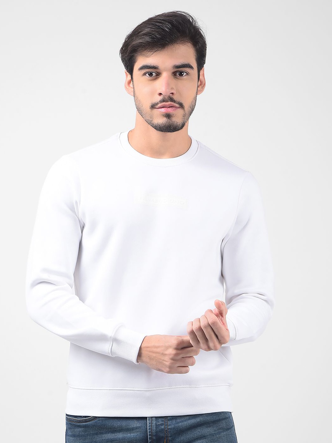 

Numero Uno Men Round Neck Pullover Sweatshirt, White