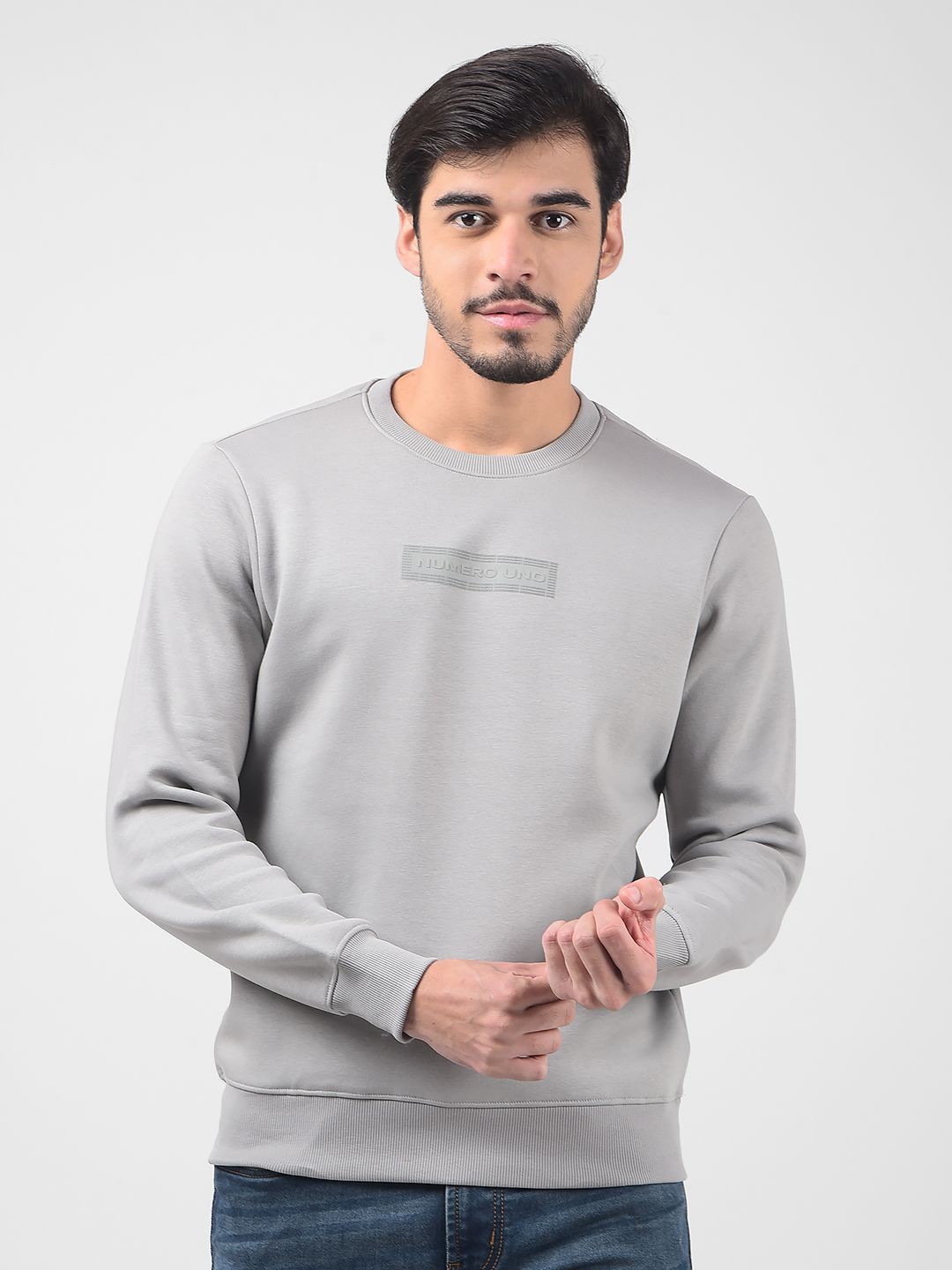 

Numero Uno Men Self Design Sweatshirt, Grey