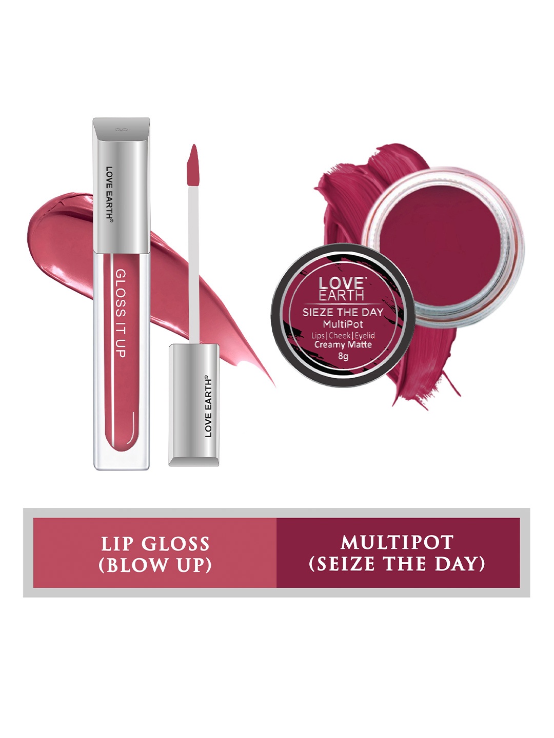 

LOVE EARTH Set of Seize The Day Multipot 8g + Gloss It Up Lip Gloss 3ml, Pink