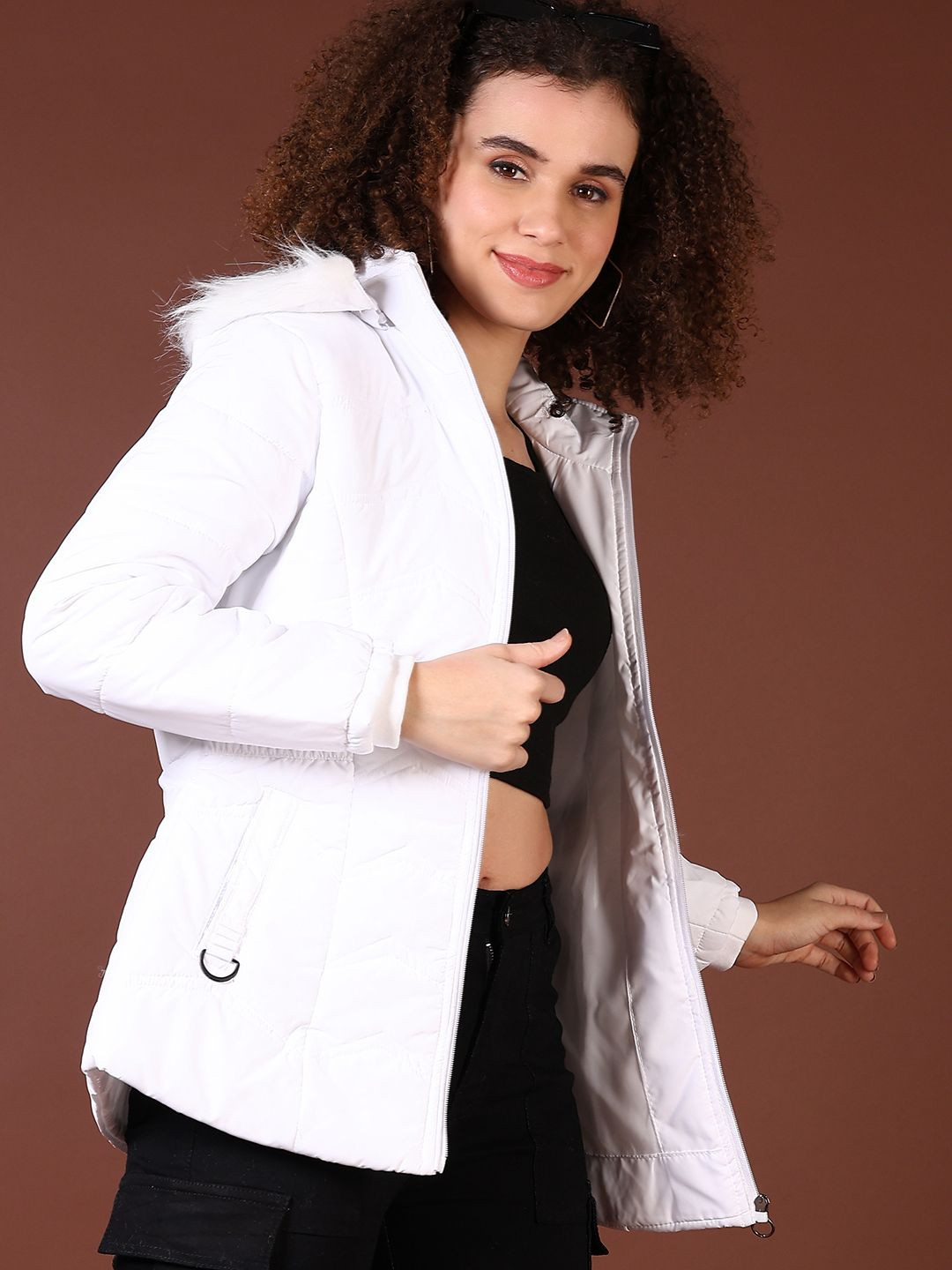 

V-Mart Women Hooded Solid Cotton Casual Parka Jacket, White