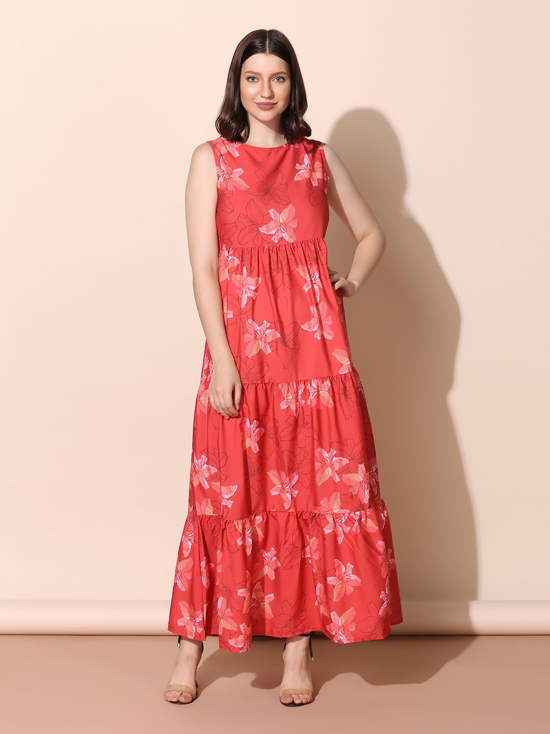 

Moda Rapido Floral Printed Tiered Maxi Dress, Rust