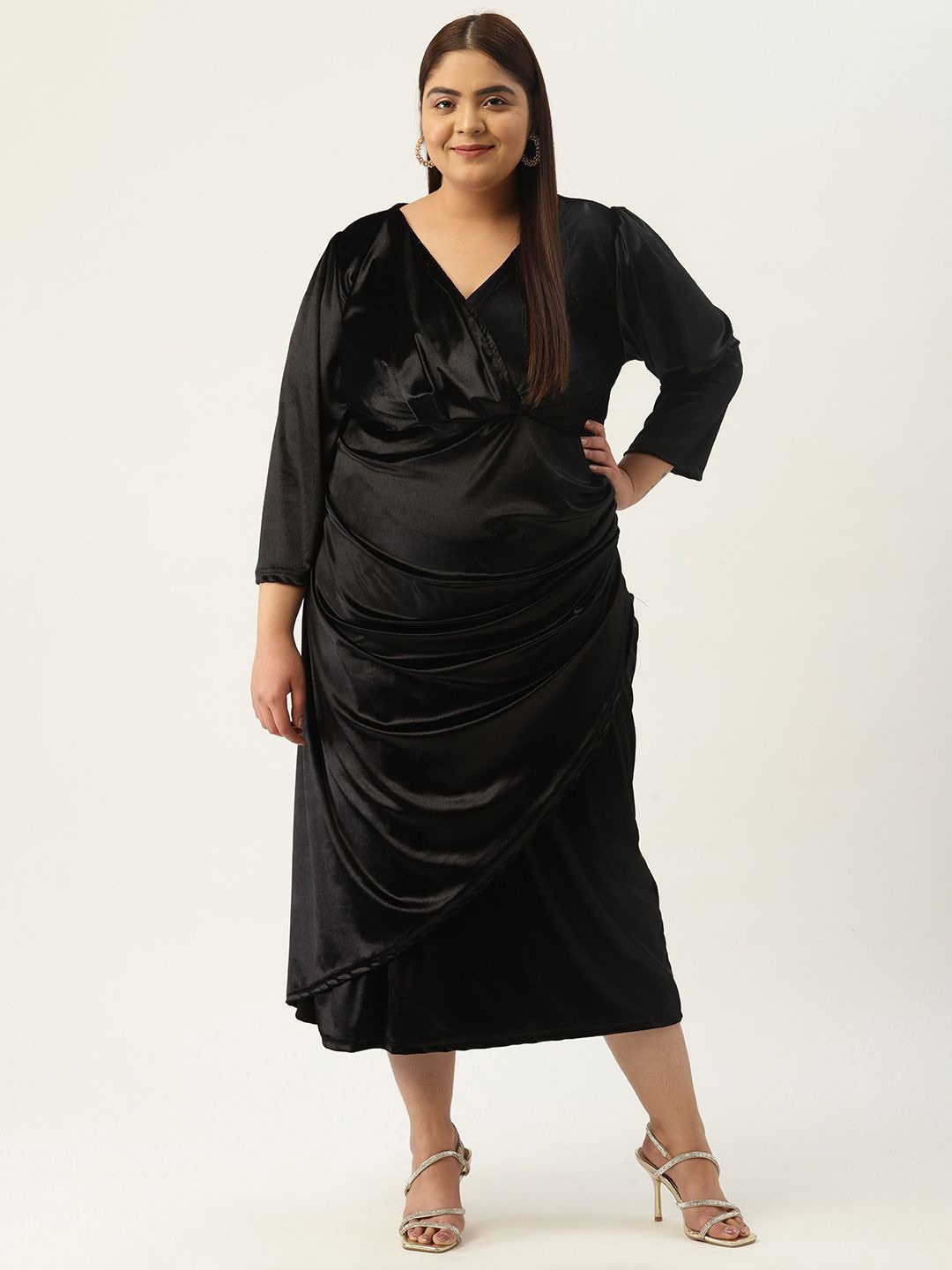 

theRebelinme Plus Size Velvet Sheath Midi Dress, Black