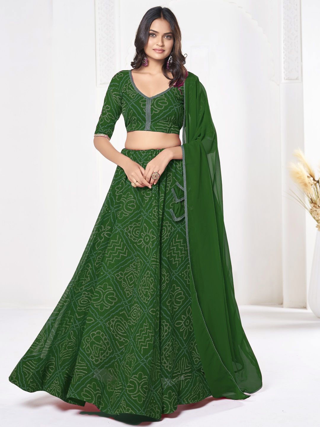 

KALINI Printed Semi-Stitched Lehenga & Unstitched Blouse With Dupatta, Green