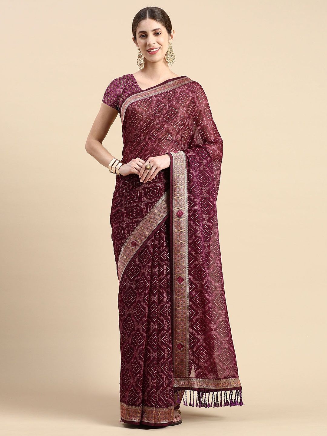 

Peachmode Printed Pure Chiffon Saree, Purple