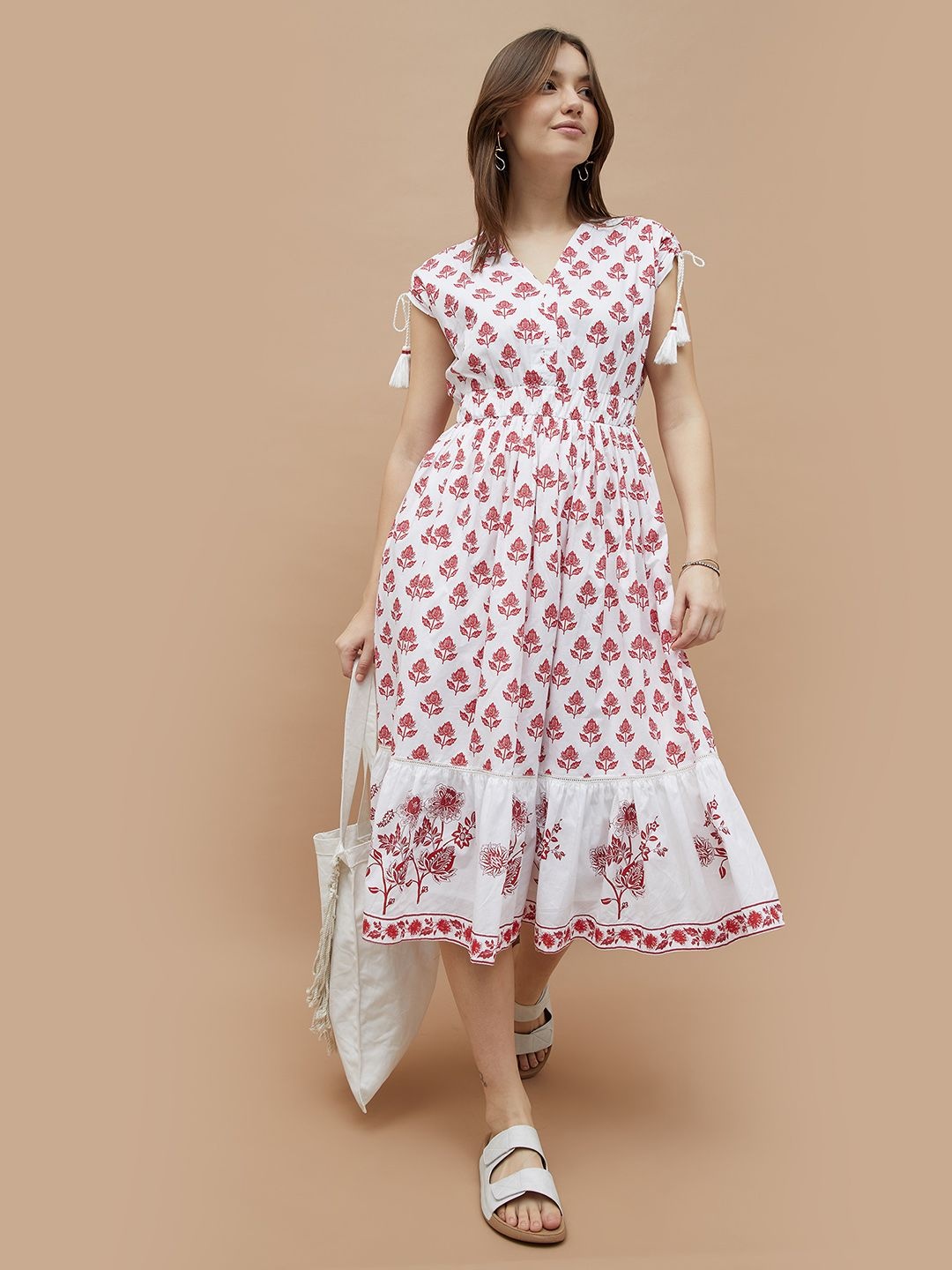 

Colour Me by Melange Women Printed Fit and Flare Midi Dress, White