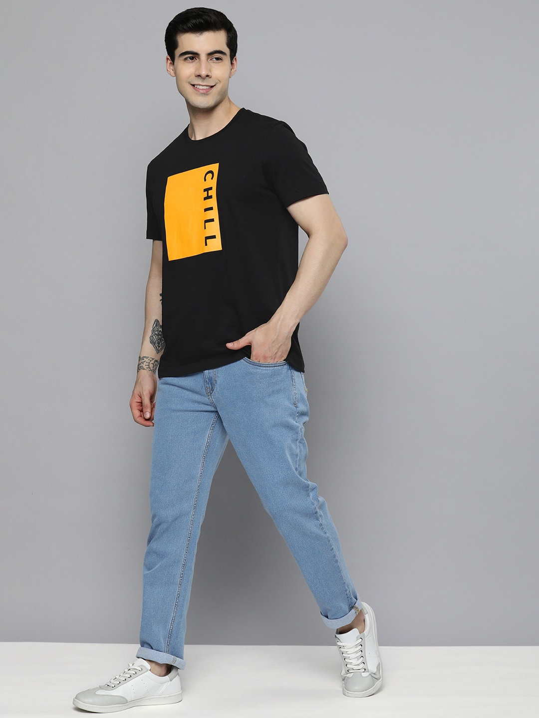 

Mast & Harbour Graphic Typography Printed Pure Cotton T-shirt, Black