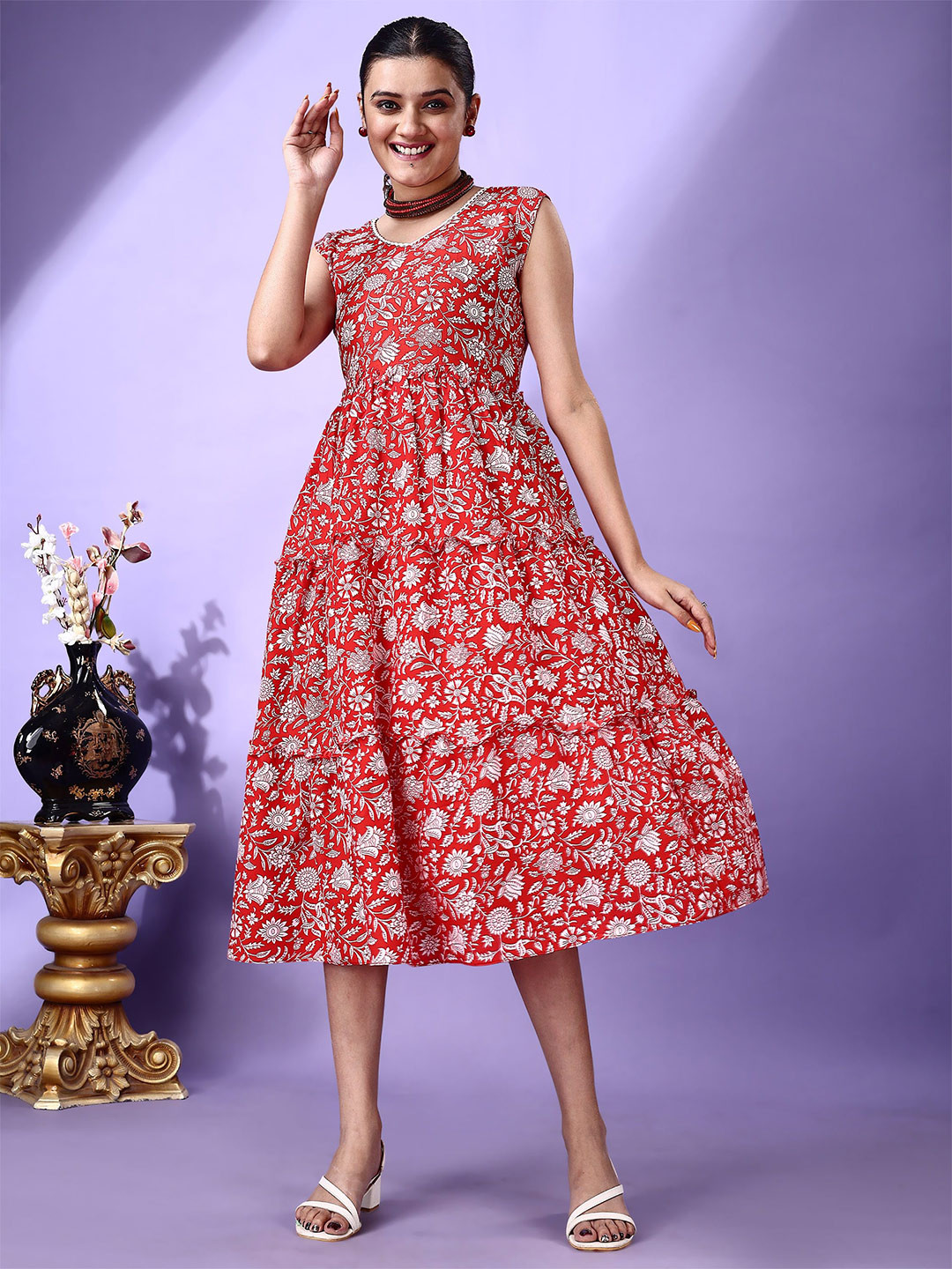 

Fashion2wear Women Floral Printed Fit & Flare Dress, Red