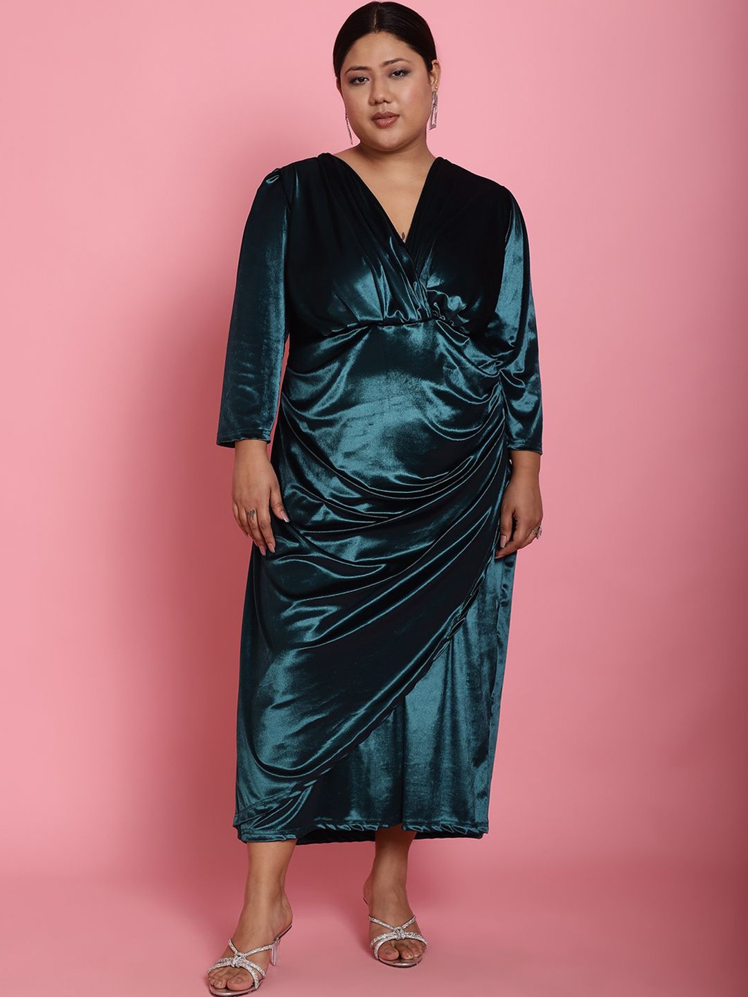 

theRebelinme Women Plus Size A-Line Midi Dress, Green