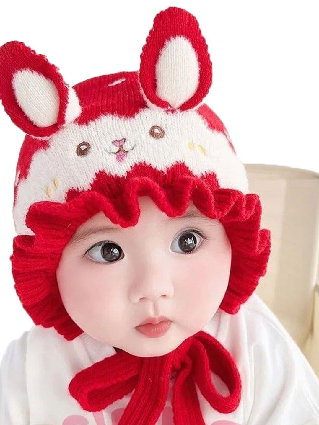 

Babymoon Kids Self Design Cotton Beanie, Red
