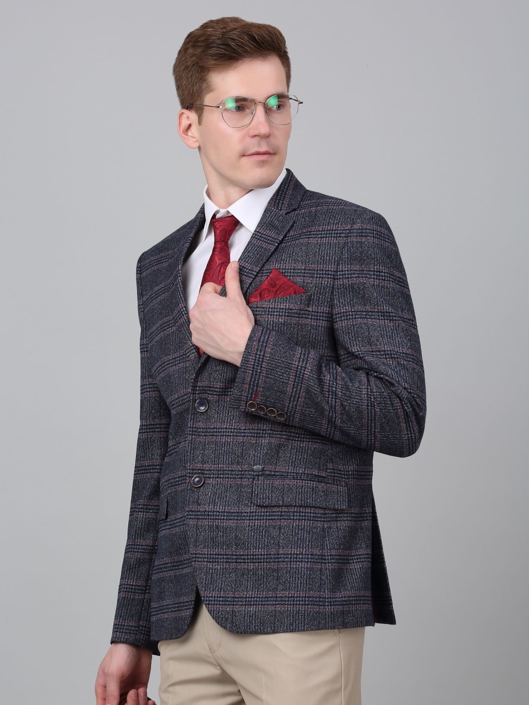

Cantabil Checked Single Breasted Formal Blazer, Charcoal